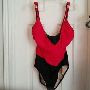 1 piece swimsuit red and black slimming sz 14